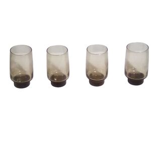 Vintage Smokey Brown Rock Bottom Drinking Glasses Set of 4 Mid Century Modern